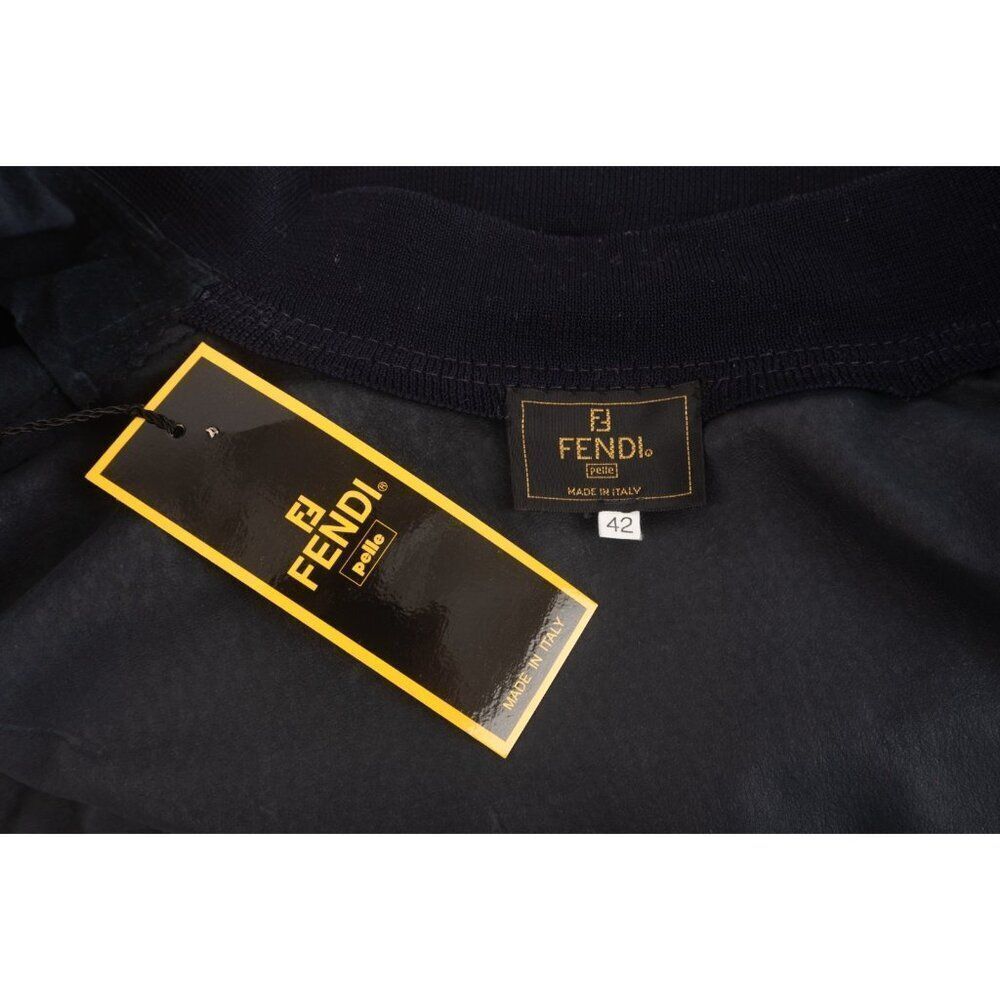 Vintage Fendi Suede Bomber Jacket Moto Leather SZ 42 Medium Navy Blue Logo NWT - Picture 7 of 11